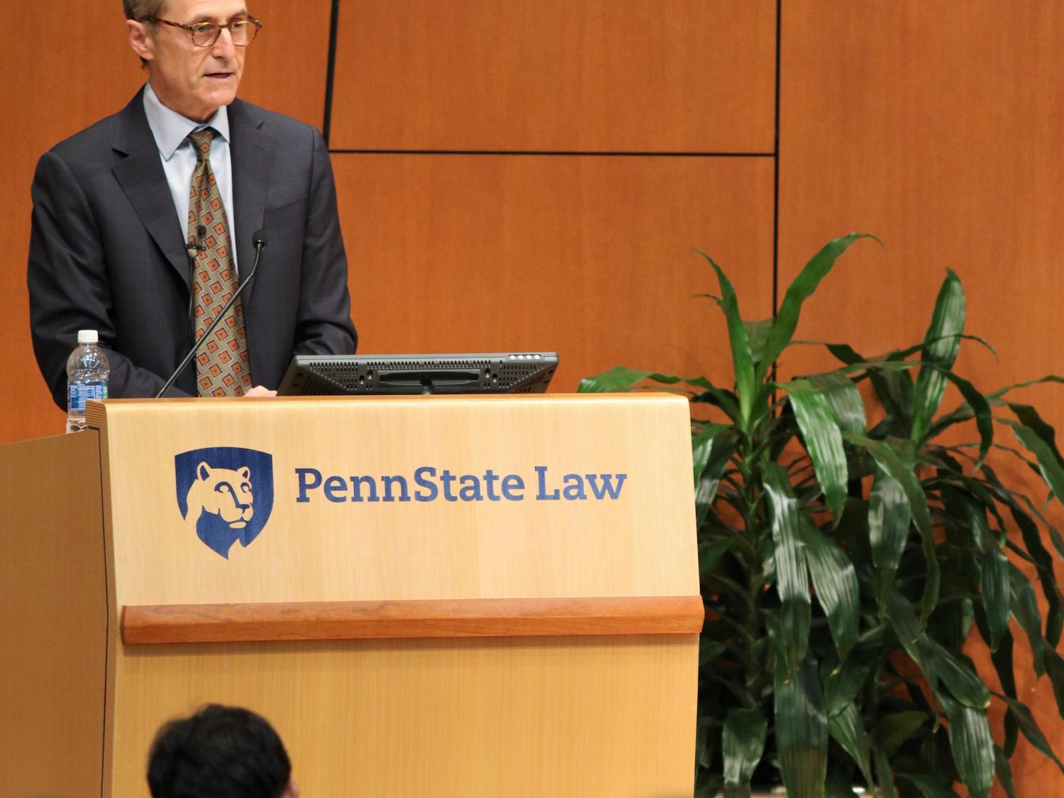 Joel Litvin, former President for League Operations for the National Basketball League, speaks at Penn State Law