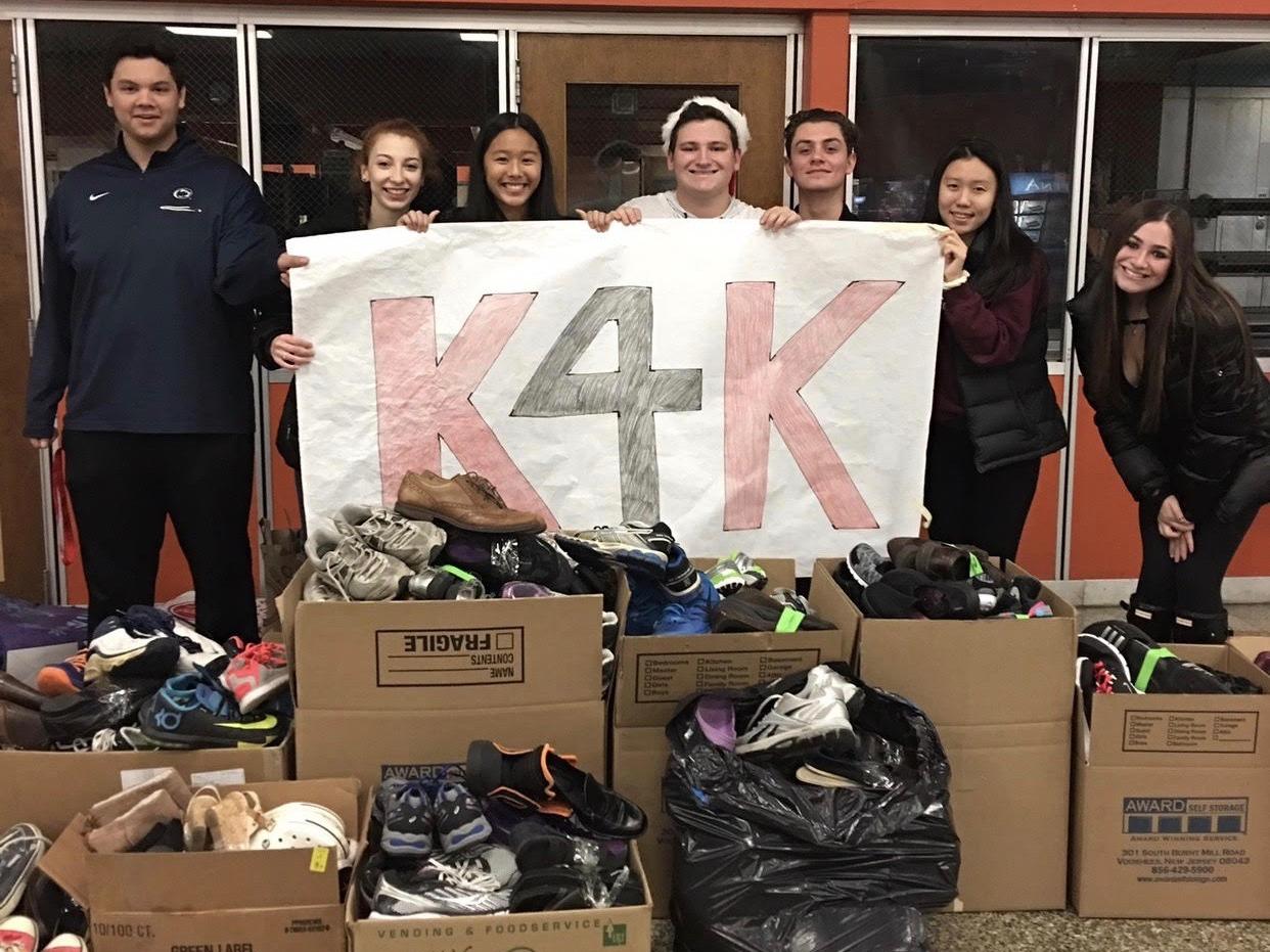 Justin Liebman with classmates at shoe drive
