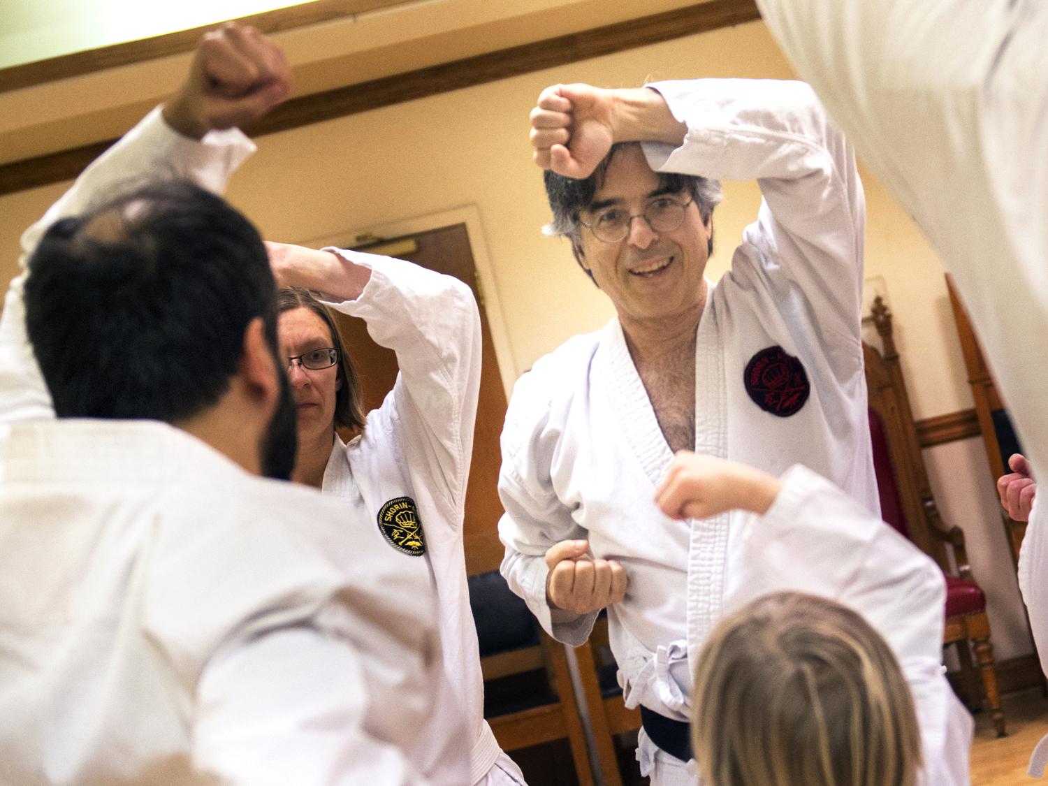Matt Kaplan teaching intergenerational karate class