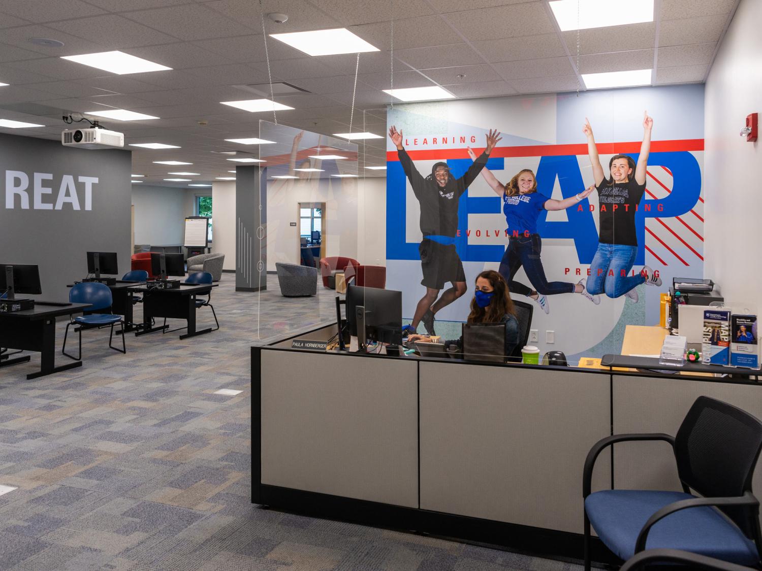The front desk of the LEAP Center at Penn College