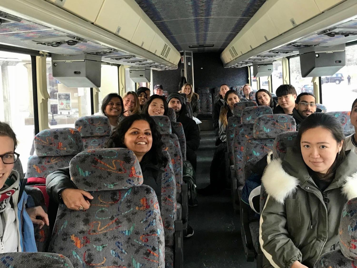 International students and student leaders prepare to depart for the Leadership Experiences at Liberal Arts (LELA) retreat.