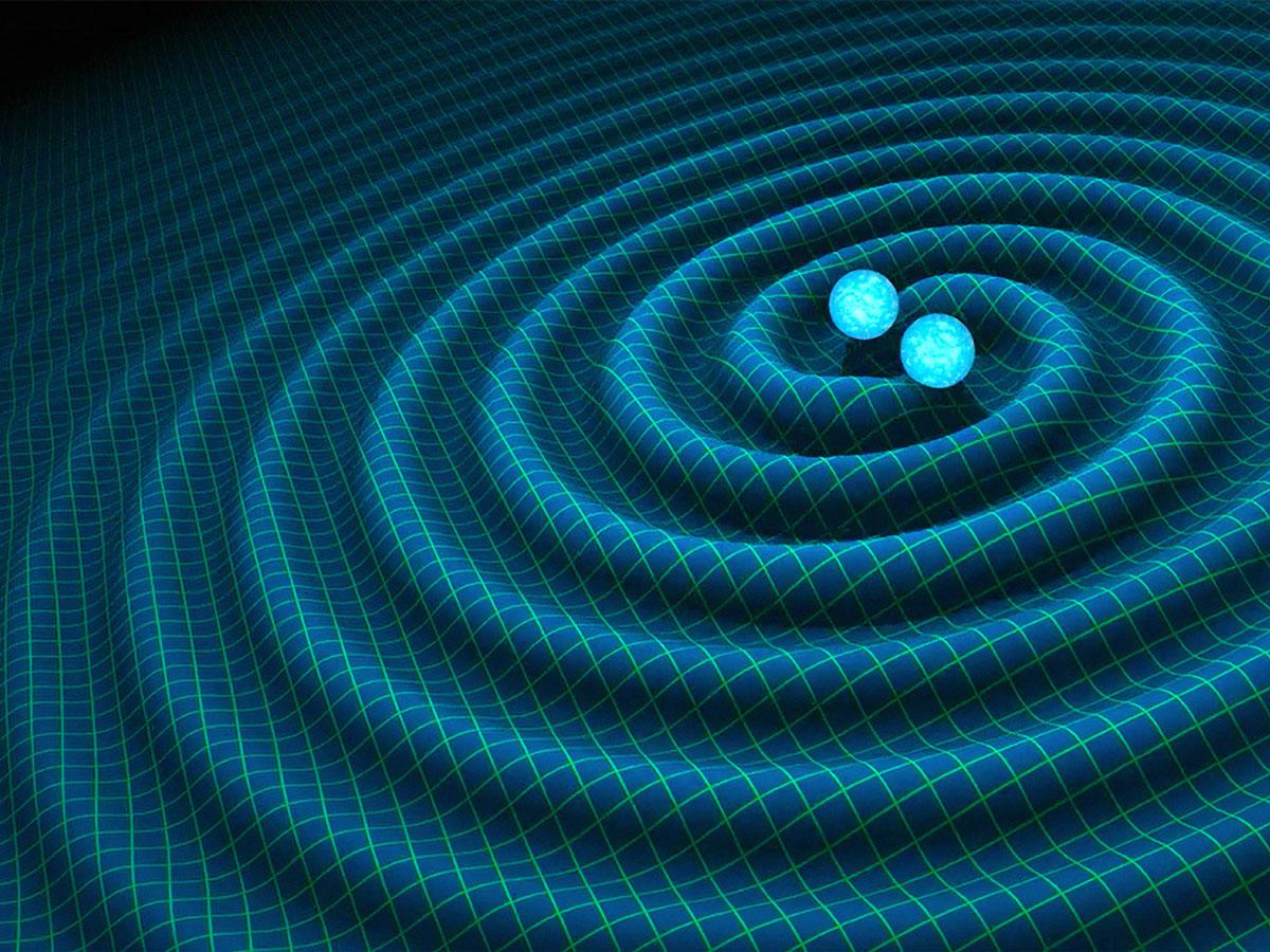 Artist impression of gravitational waves generated by binary neutron stars