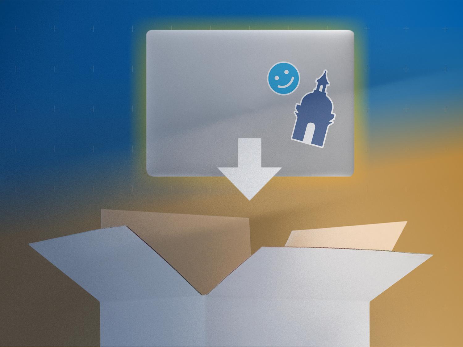 artistic rendering of a laptop going into a box