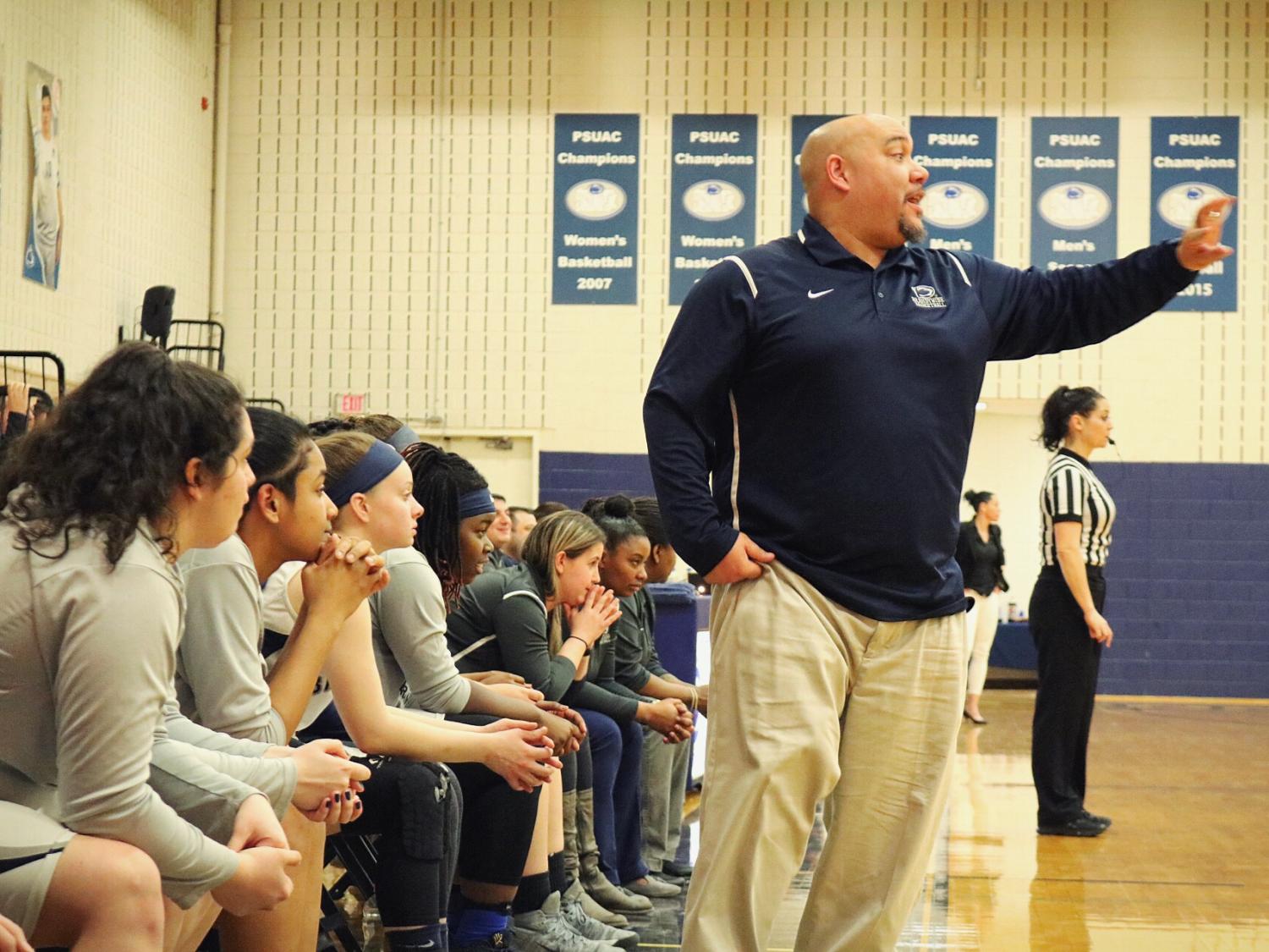 Brandywine women’s basketball Head Coach Larry Johnson on the side line during a game.