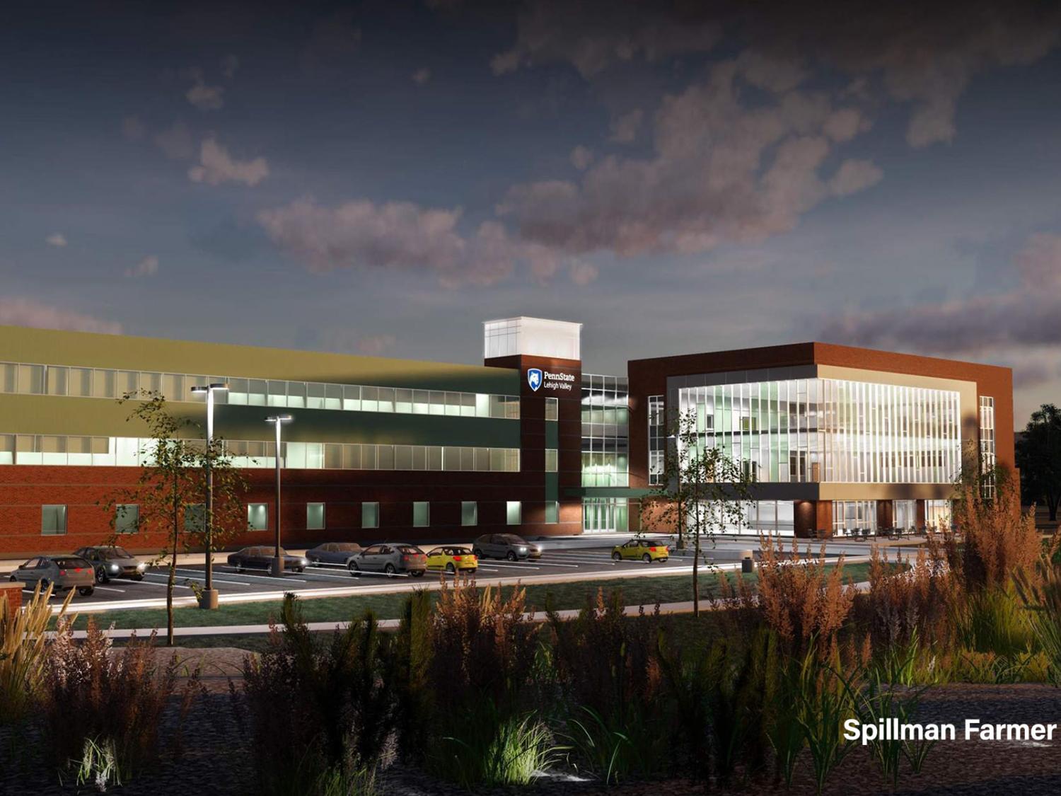 Architect's rendering of the Lehigh Valley expansion as seen at dusk