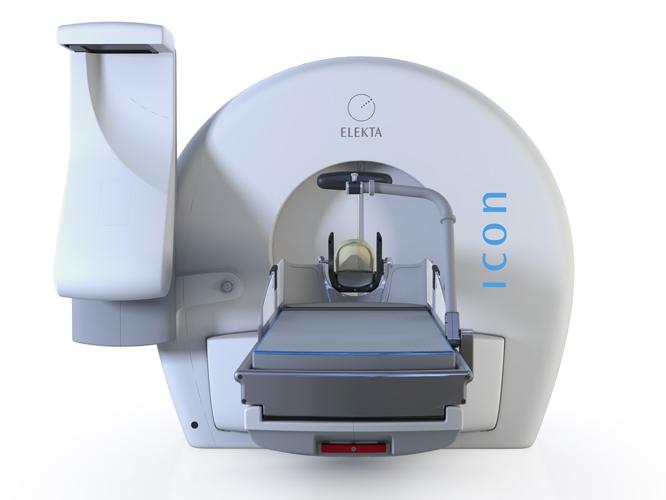 A stock image of the Leksell Gamma Knife Icon machine, on a white background.