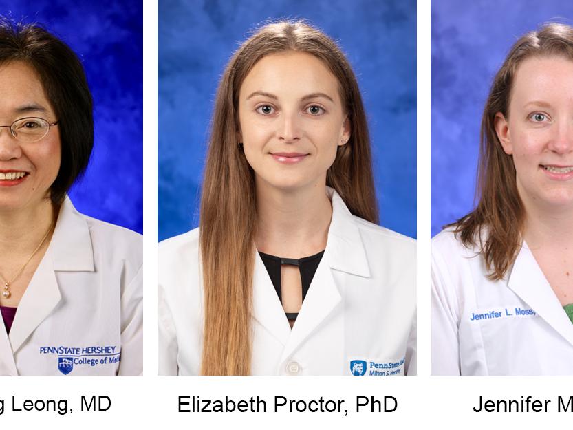 Separate studio shots of three doctors in lab coats