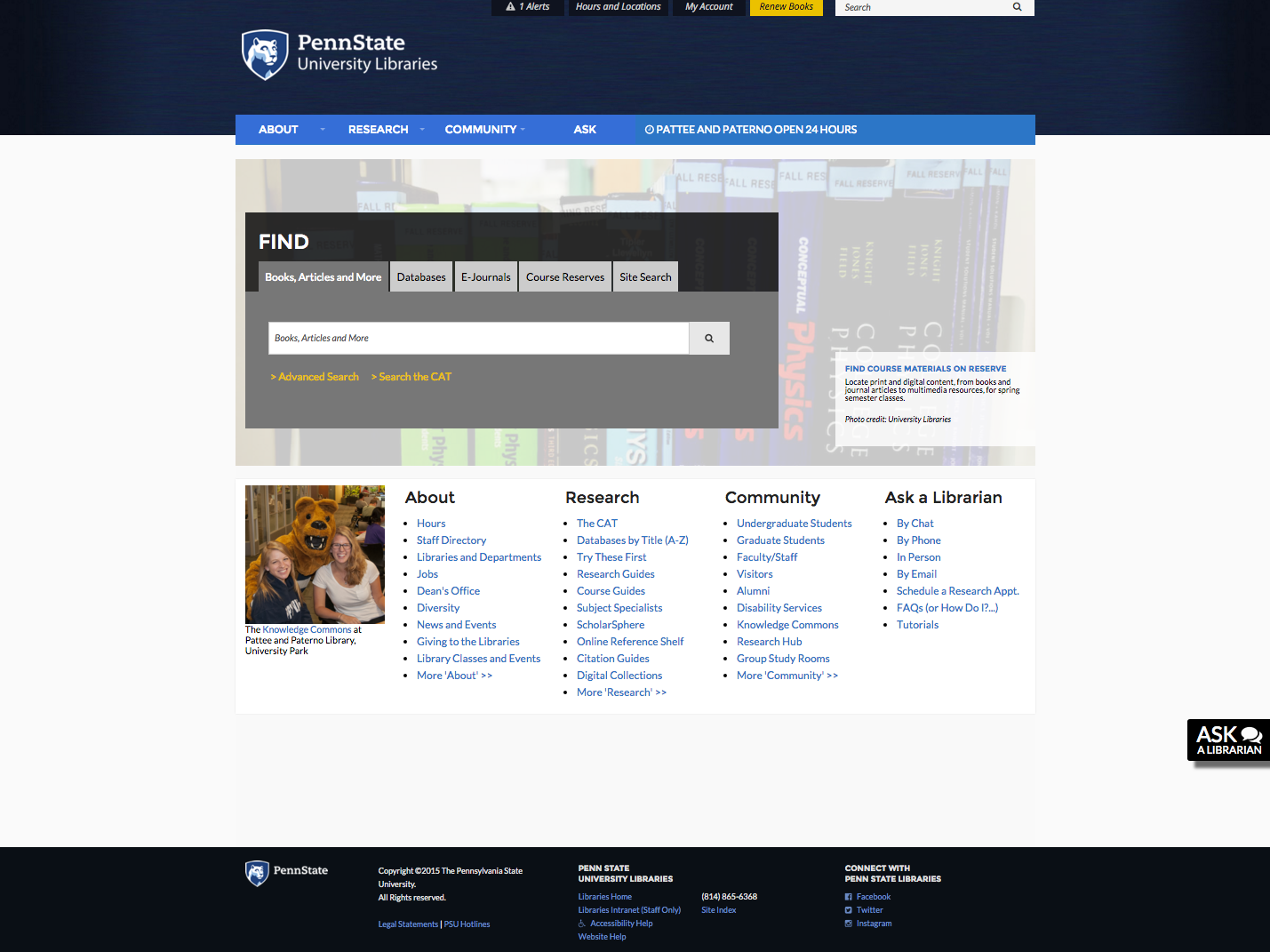 screen shot of Penn State Libraries website homepage