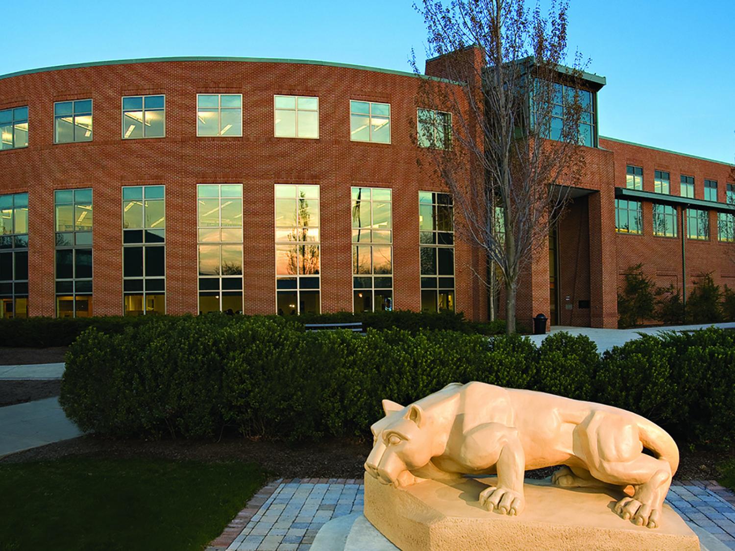 Penn State Harrisburg Madlyn L. Haynes library and Lion Shrine