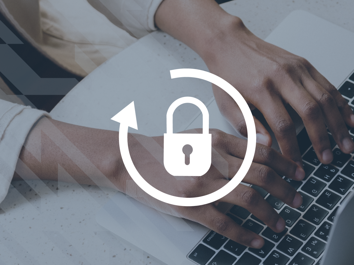 hands typing on a computer keyboard with a padlock icon overlayT