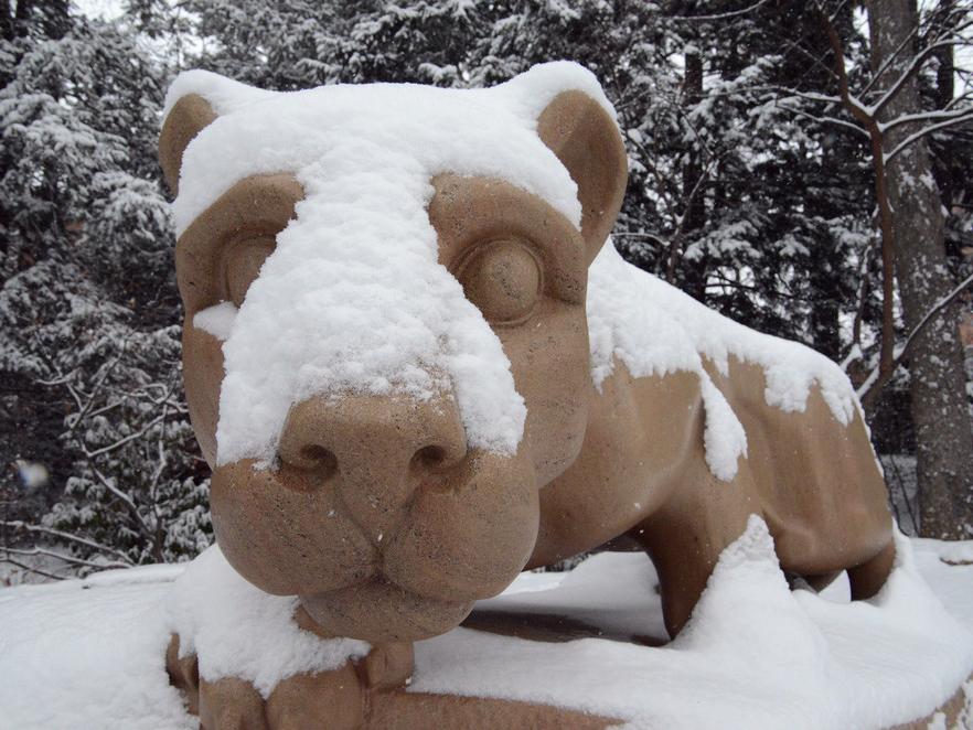 Nittany Lion covered in snow
