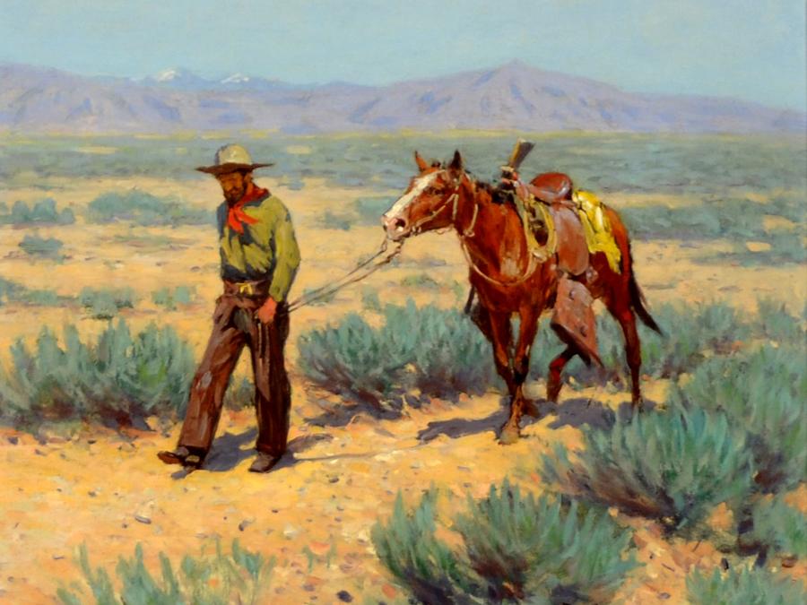 Richard Lorenz, Following a Trail, c. 1900, oil on canvas. Collection of Arthur J. Phelan. 