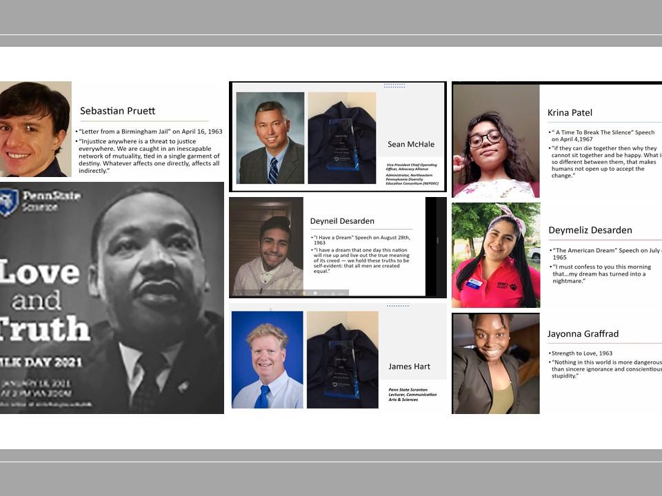 headshots of participants and award winners from virtual MLK Event