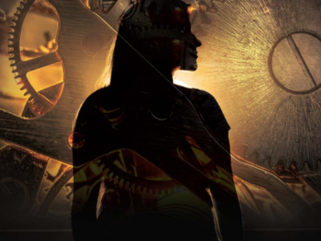 silhouette of woman against timepiece backdrop