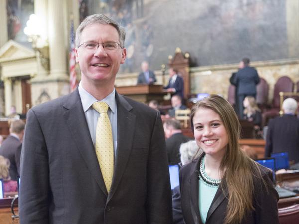 Madison Miller stands in the Capitol Building with PA State Representative Warren Kampf 