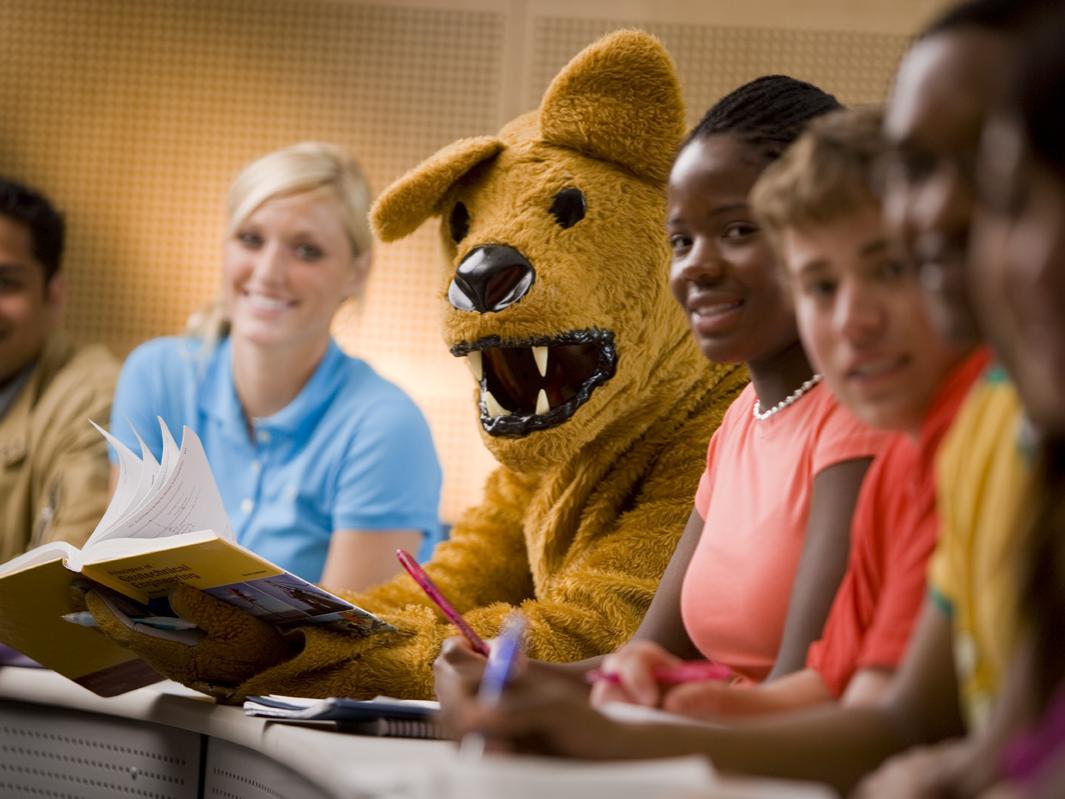 nittany lion and students