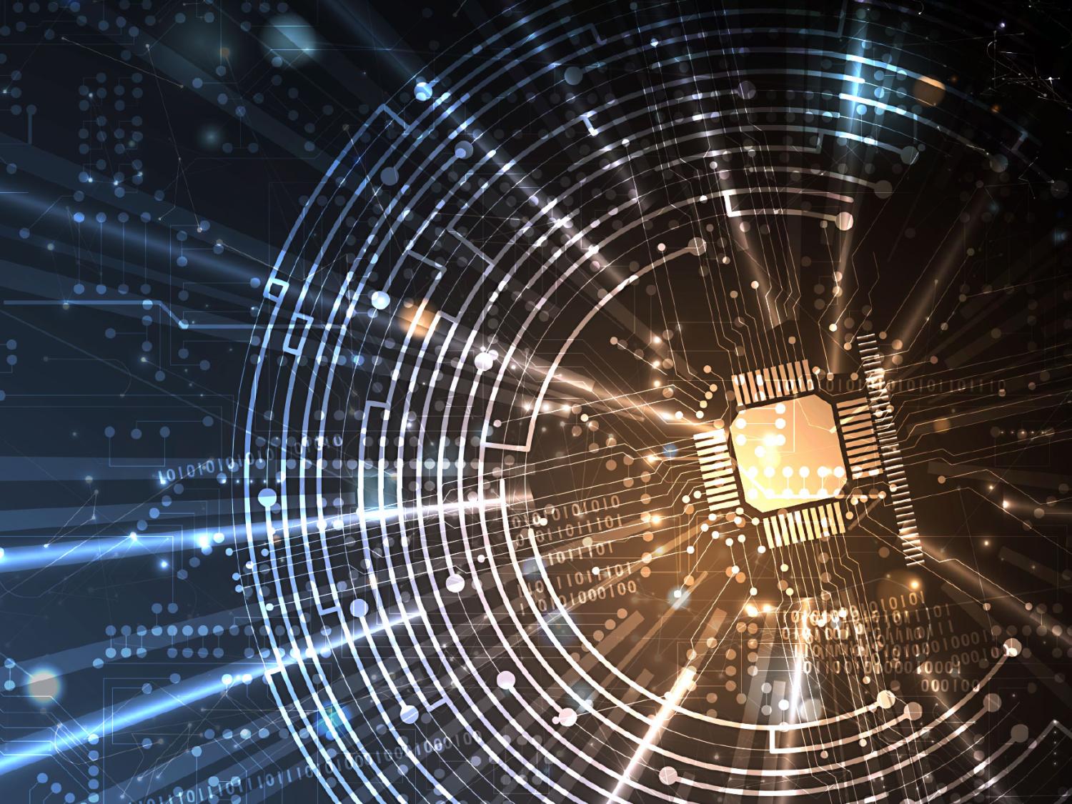 Abstract picture of microchip in space