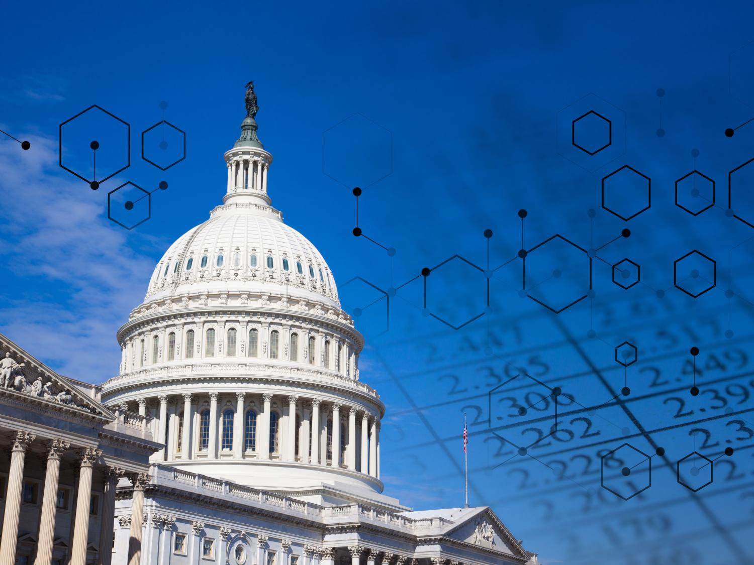 Capitol Dome with representations of data in the sky