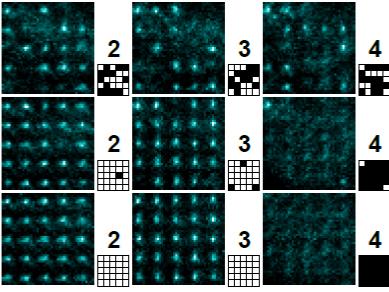 Reducing entropy in a randomly half-filled 5x5x5 lattice of atoms.