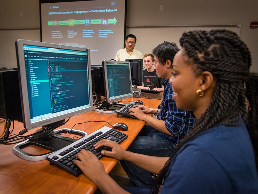 Students work in a computer lab at Penn State Behrend