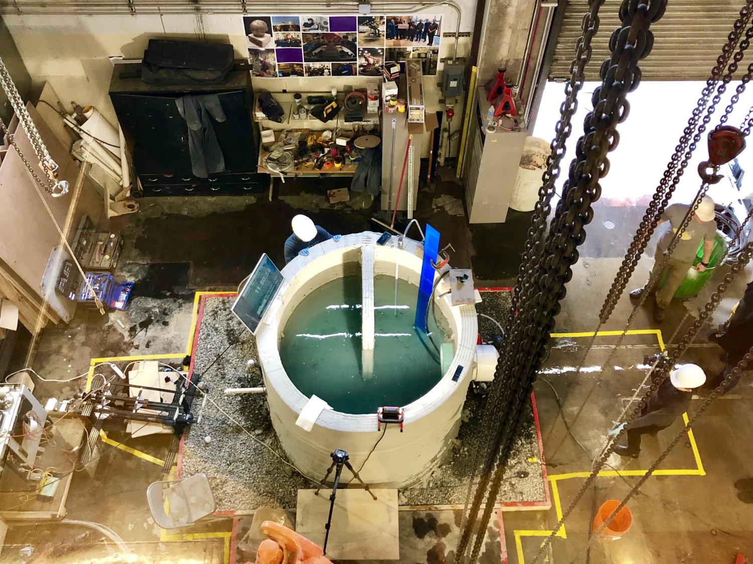 The habitat element printed by the Team as part of Level 2 as it is being subjected to a hydrostatic leak test.