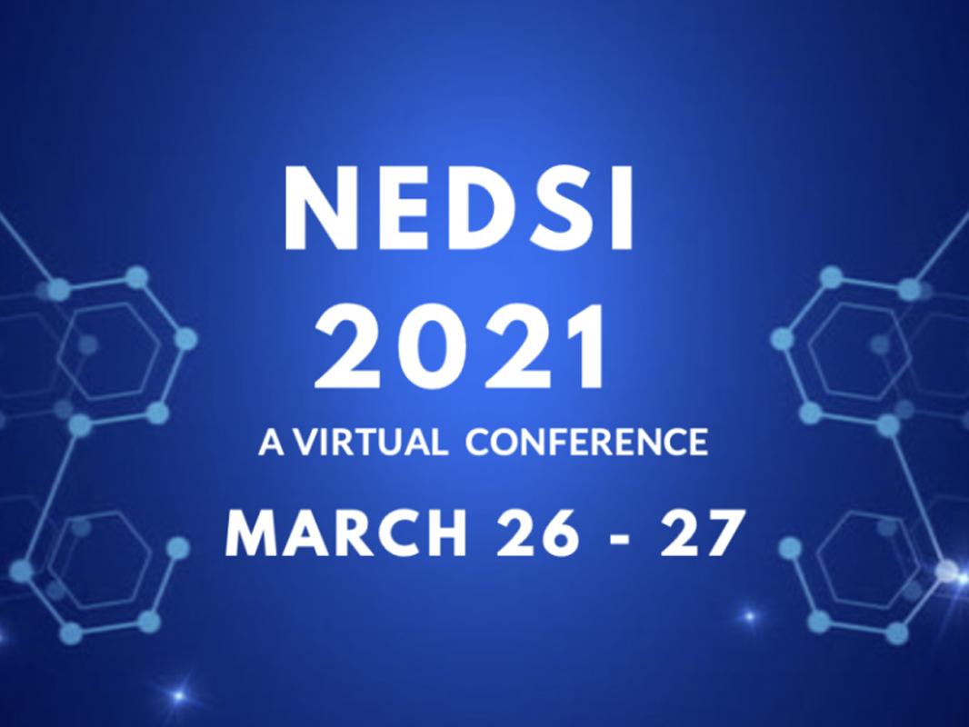 text "NEDSI 20201 A Virtual Conference March 26 to 27" on blue background