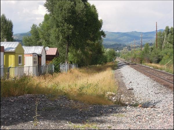 Trailer park near downtown Steamboat Spring, Colorado. This site escapes re-development despite soaring property values because it is located in a floodplain. 