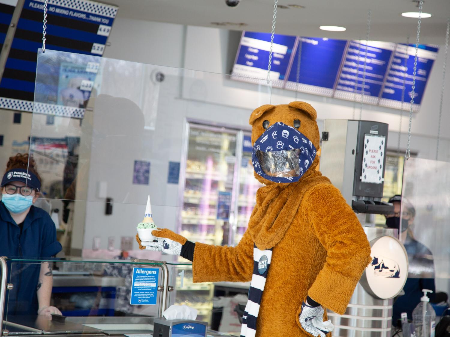 Nittany Lion with cone, mask