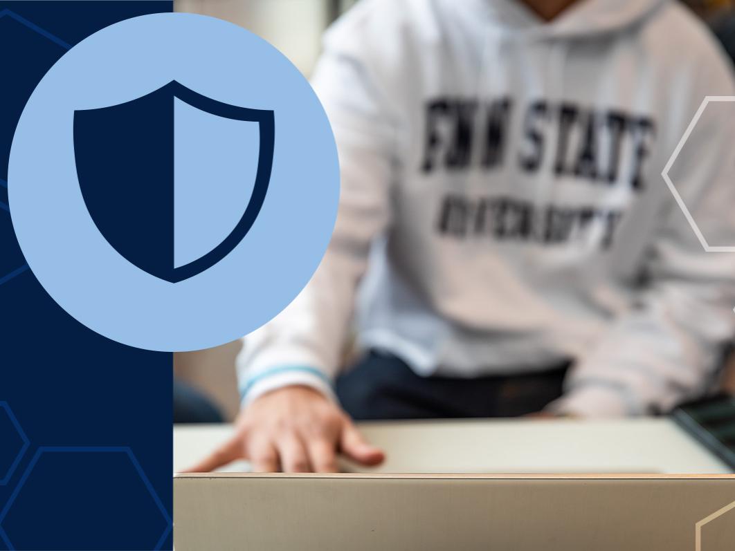 Image of a security shield and Penn State student.