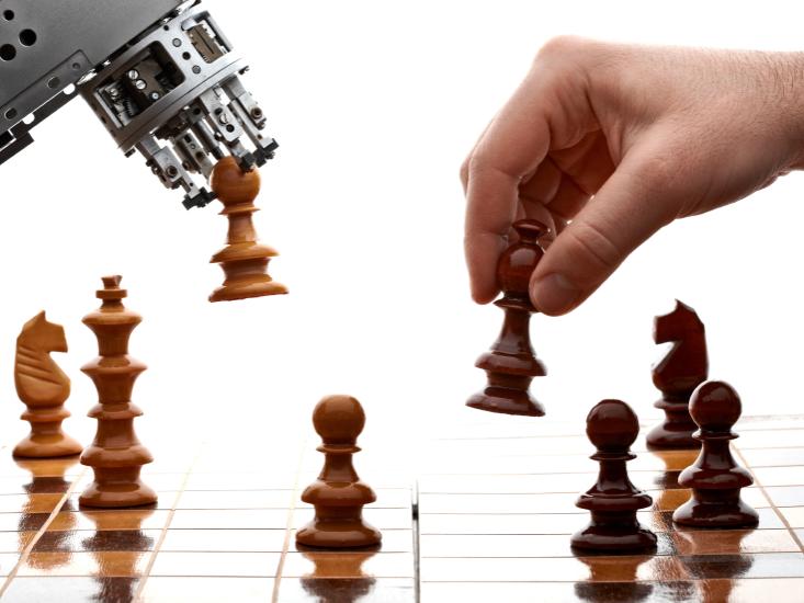 robot, human playing chess