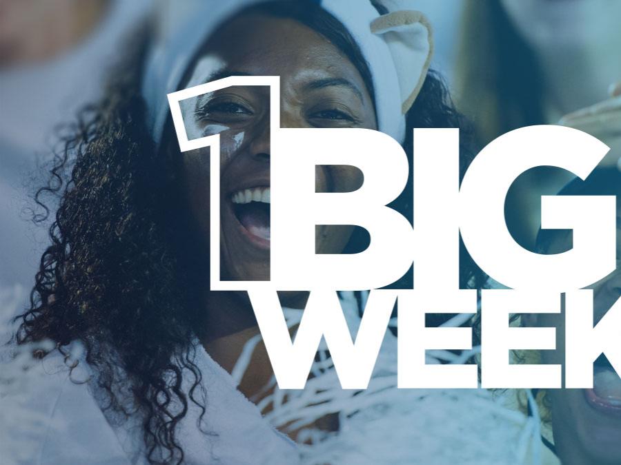 One Big Week Logo centered on cheering student