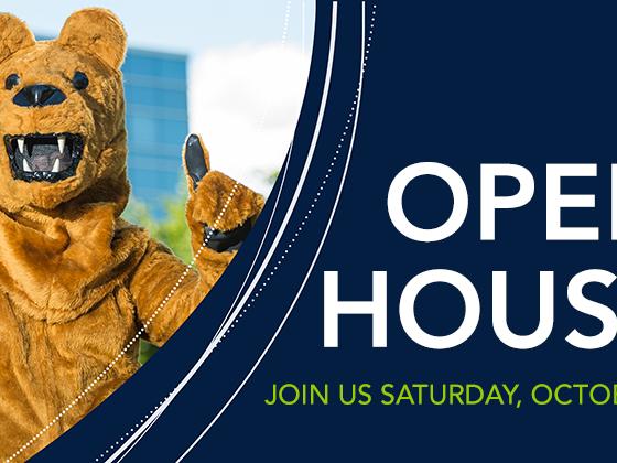 The Penn State Nittany Lion, next to the words OPEN HOUSE.