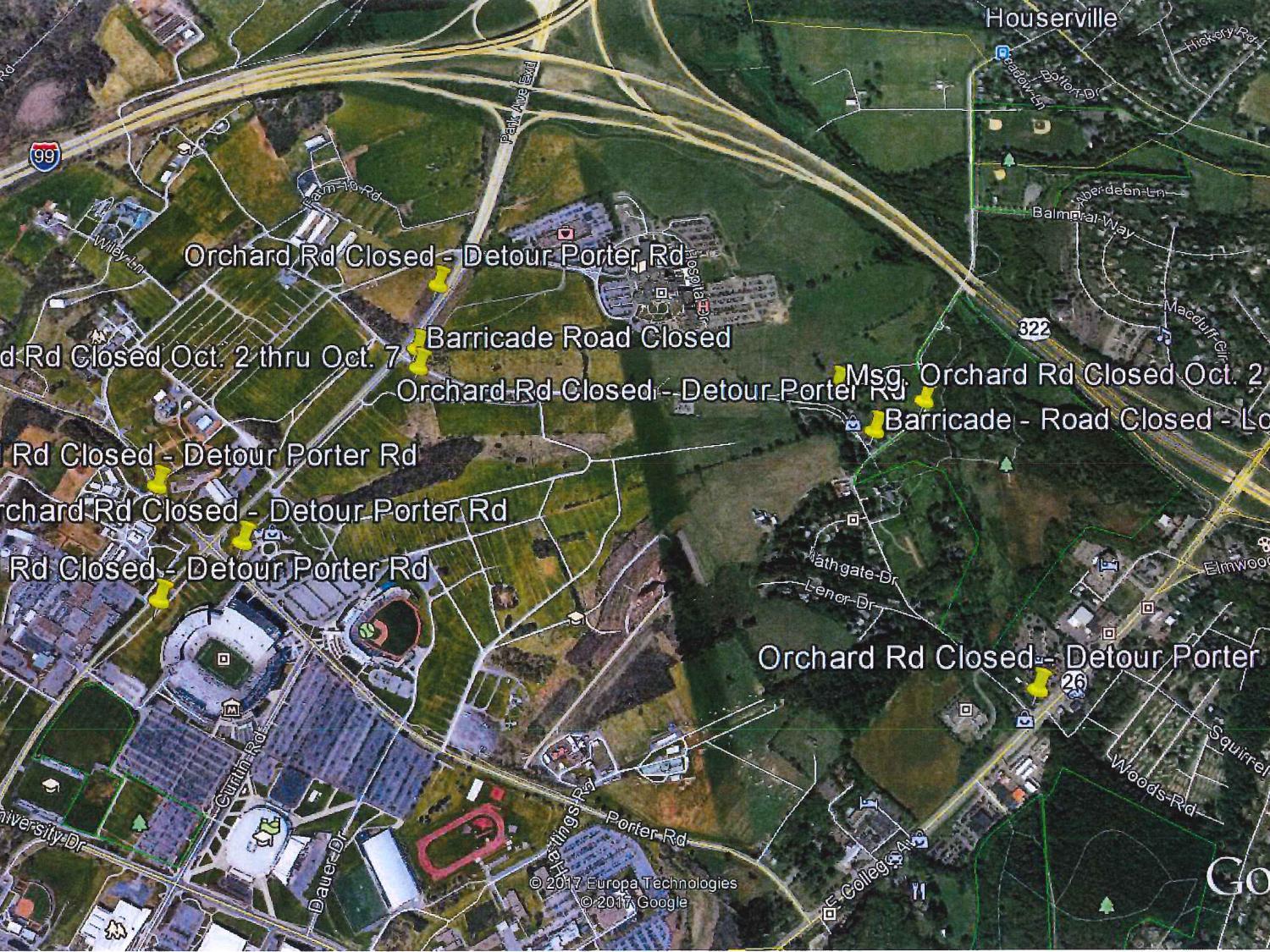 Map of Orchard Road Closure