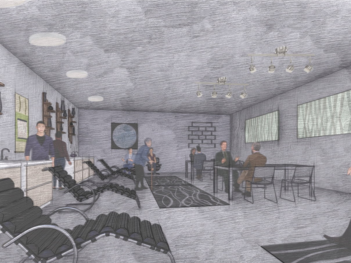 A rendering of a community center for the homeless as designed by Danielle Oriol.  