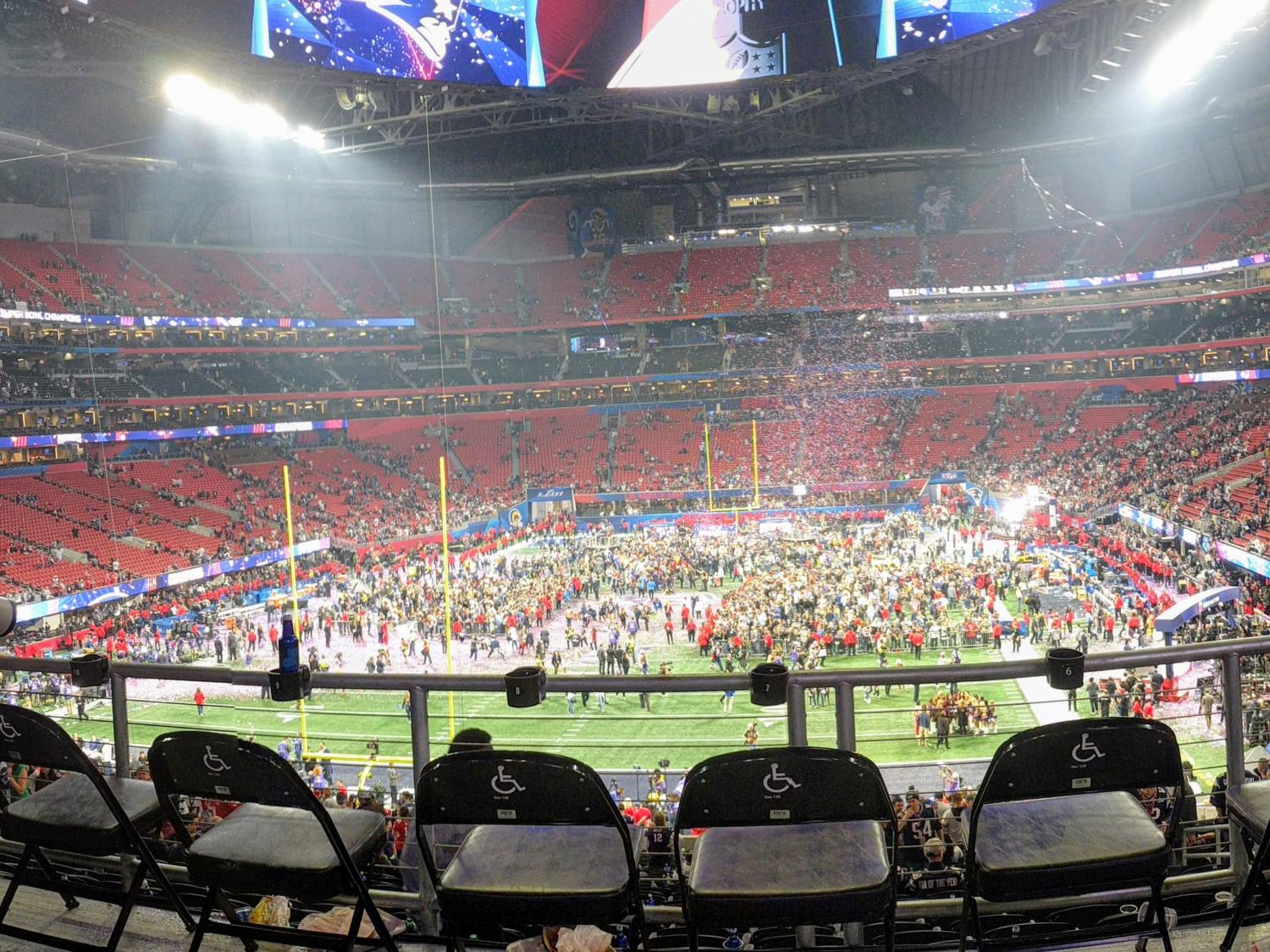 A view of the field at Mercedes-Benz Stadium in Atlanta after Super Bowl LIII on February 3, 2019