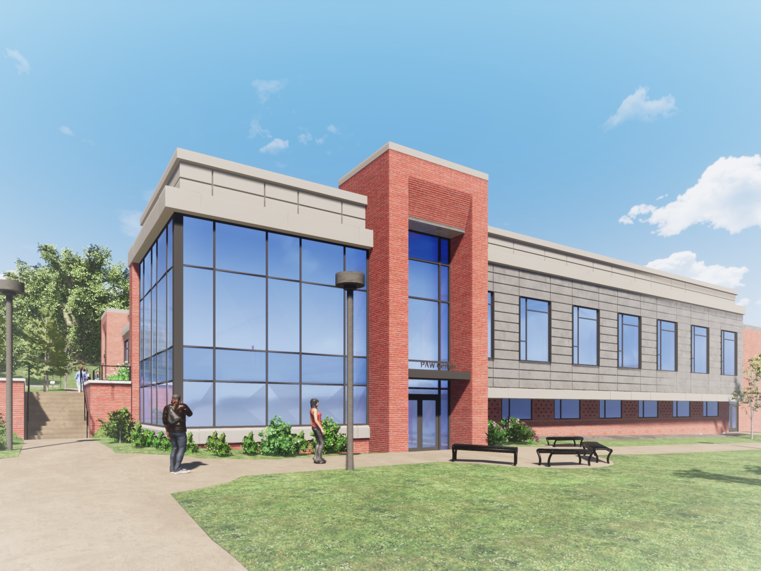 An architectural rendering of the Physical Fitness, Athletics and Wellness Center at Penn State DuBois