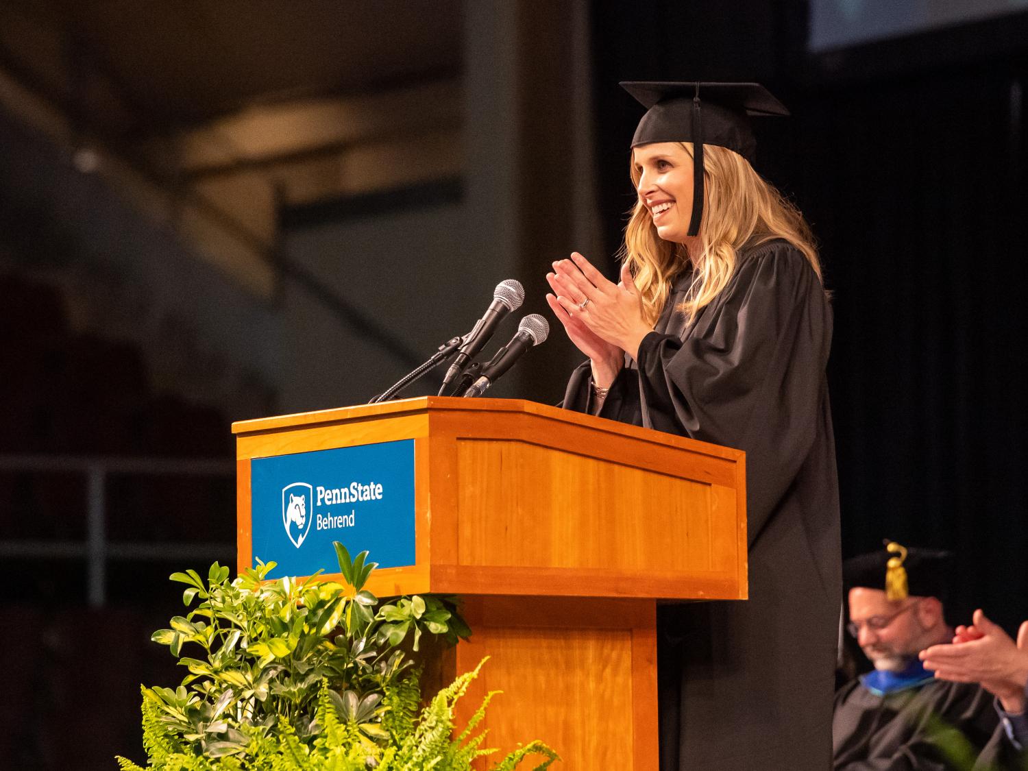 Penn State Behrend commencement speaker Mary (Good) Lawrence at the podium