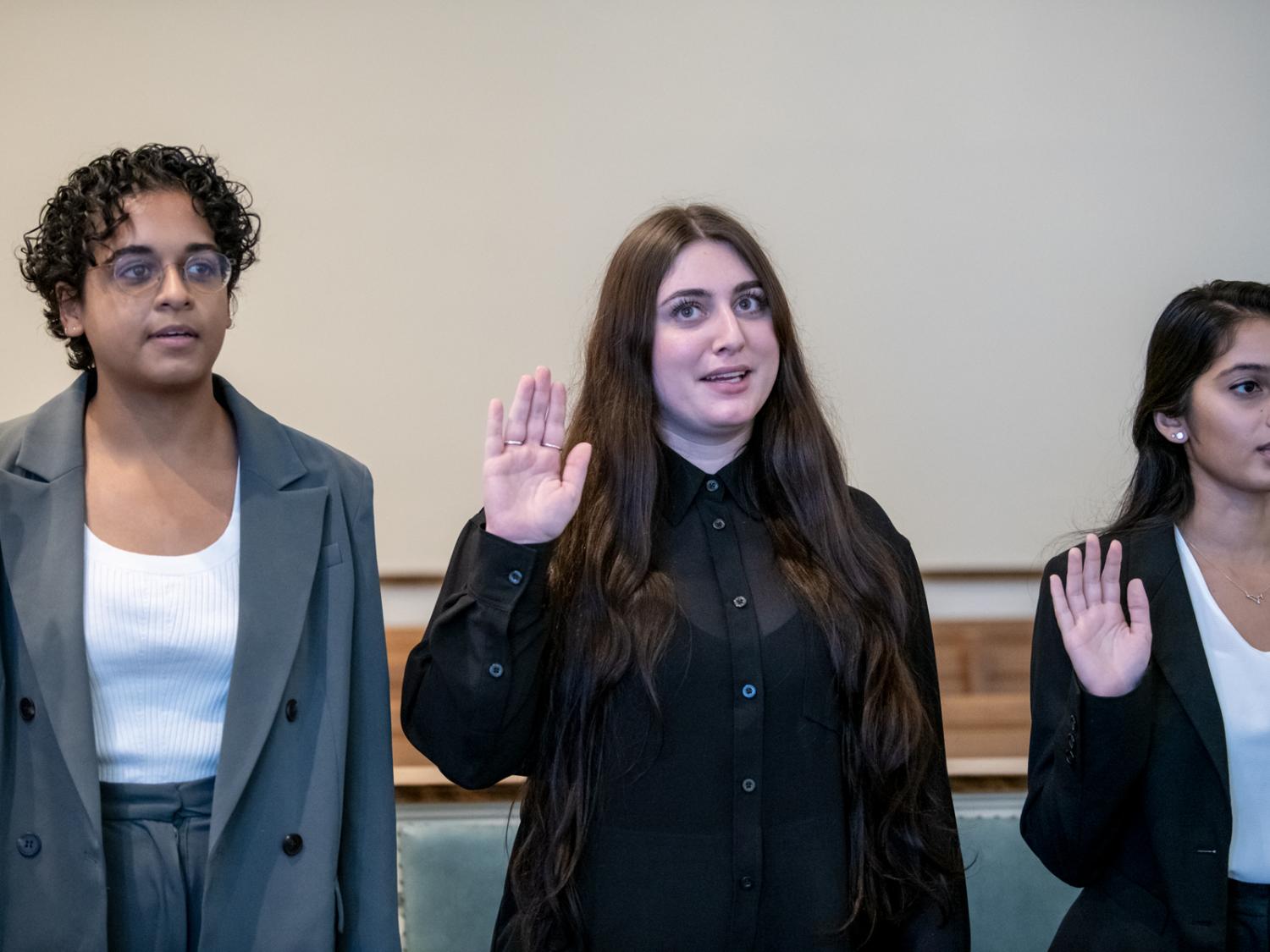 Three Dickinson Law students are sworn-in as court-appointed special advocate volunteers. 