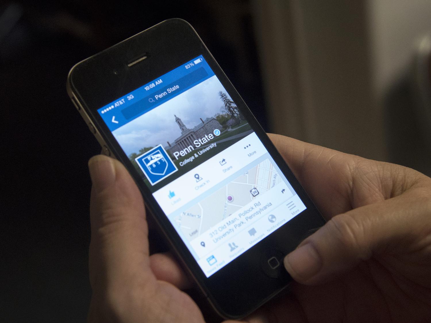 Penn State Facebook page on an iPhone