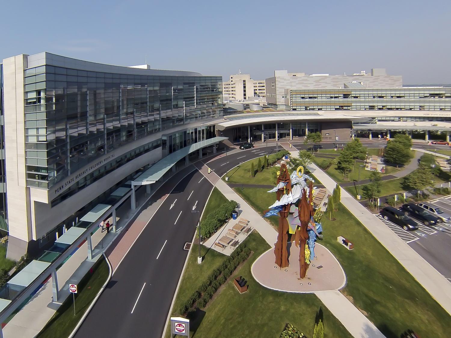 An aerial view of Penn State Health Milton S. Hershey Medical Center.