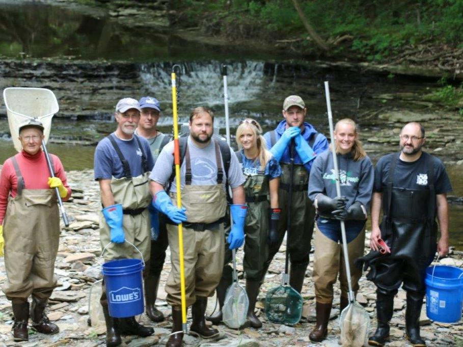 Members of the Pennsylvania Sea Grant research staff pose during a watershed project.
