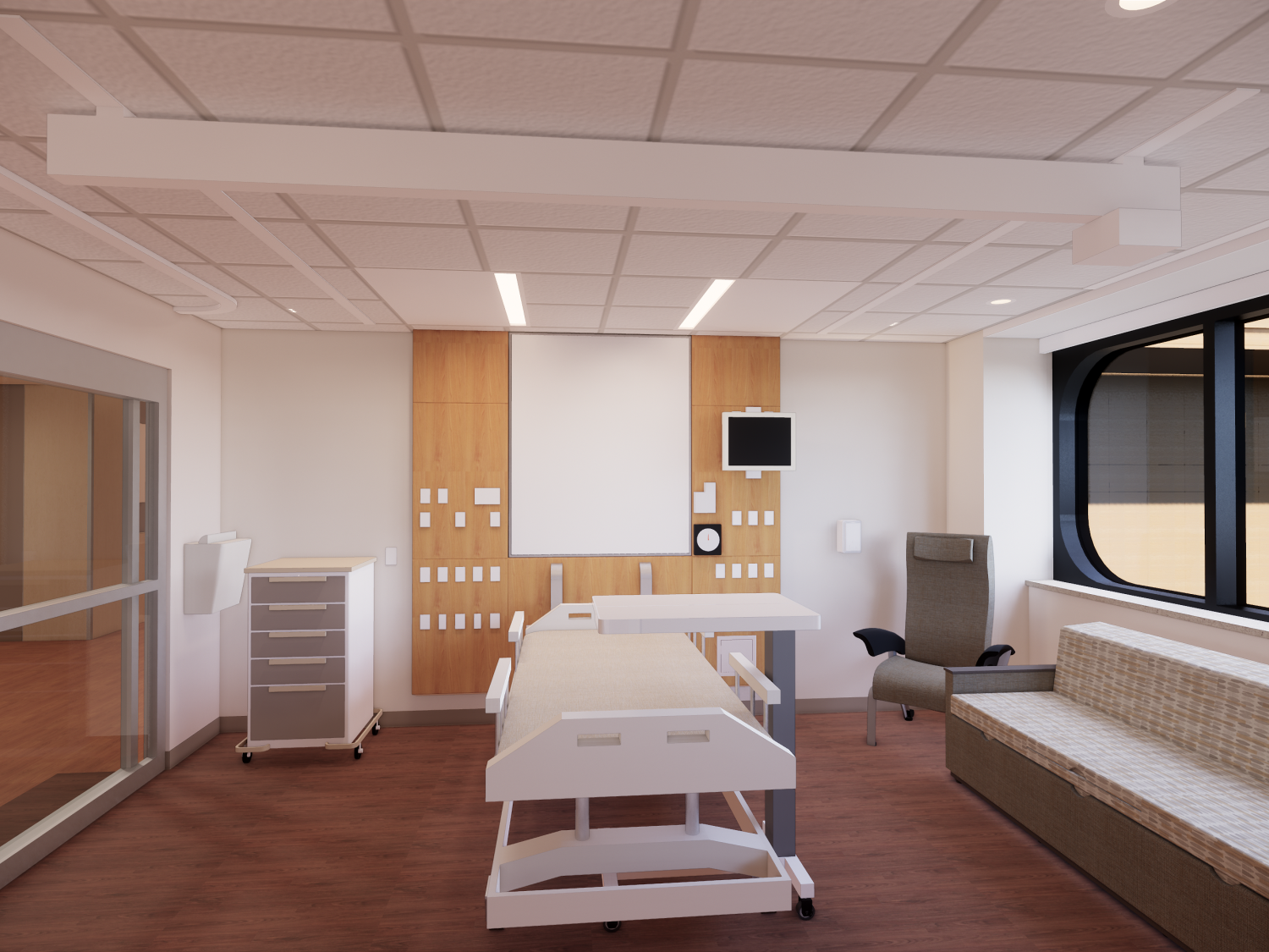 Architect's rendering of renovated private acute care patient room