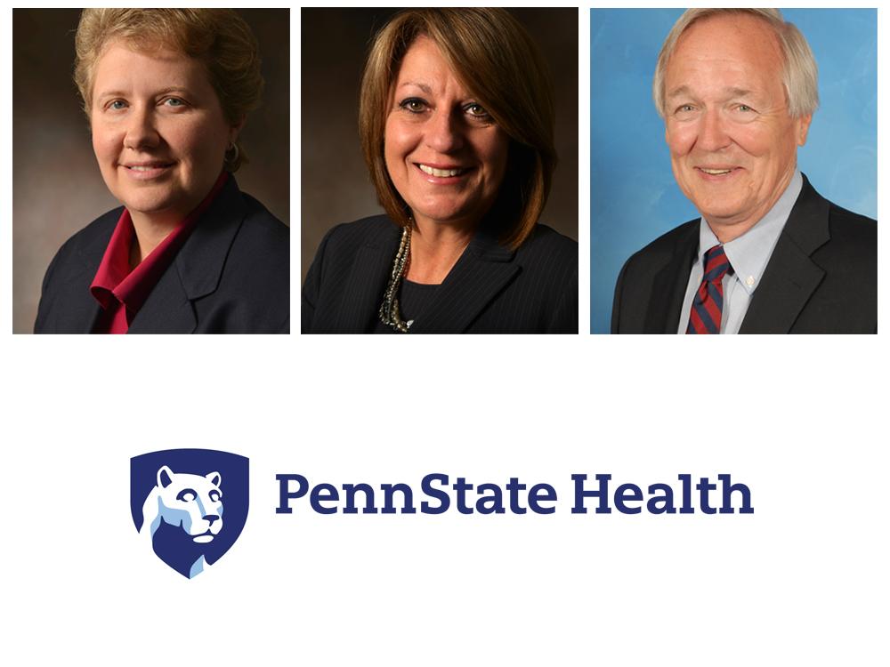 The photos of three people -- two women and one man -- are side-by-side. The Penn State Health logo appears beneath them.