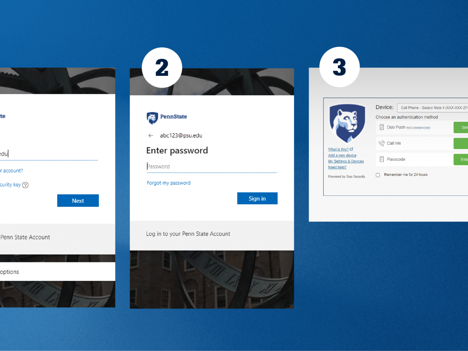 Penn State sign-in screem prompts