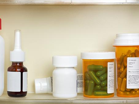 Prescription drugs in a medicine cabinet