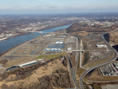 An aerial view of the construction of an enthane cracker plant.