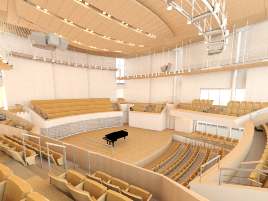 Rendering of interior of Esber Recital Hall