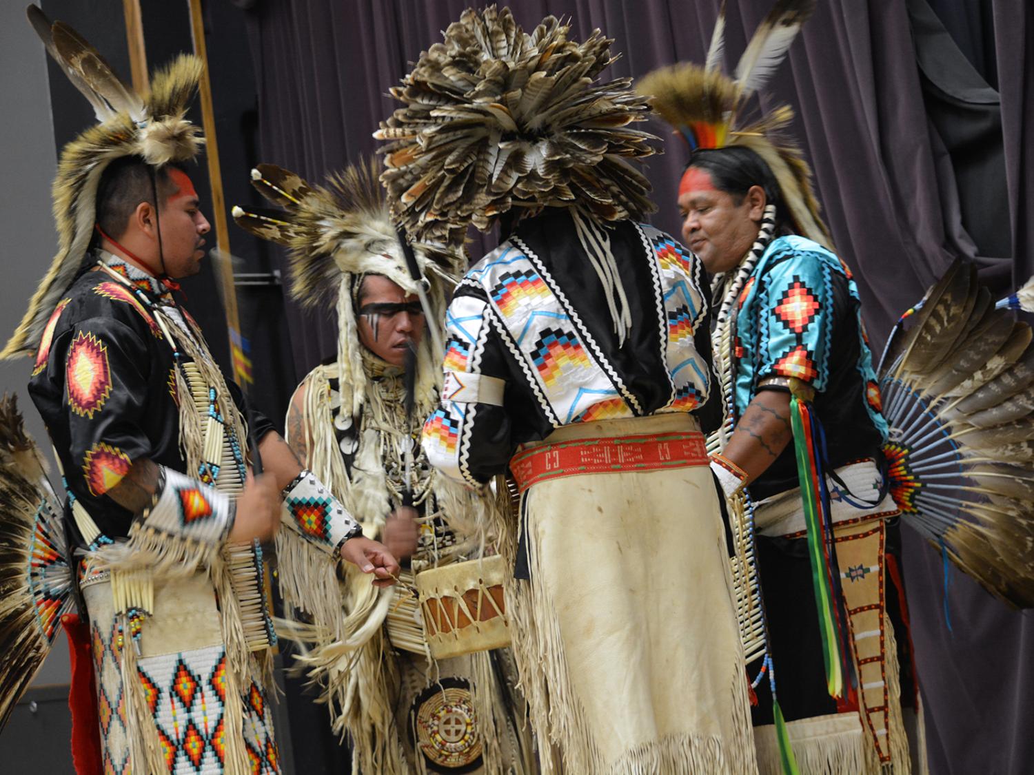 Piscataway Nation dancers demonstrate a traditional powwow dance.
