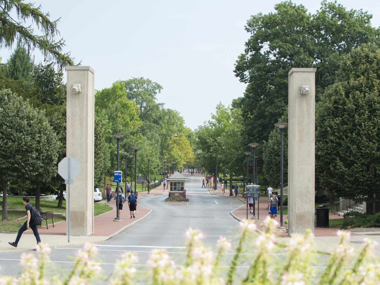 The entrance to Pollock Road on University Park campus.