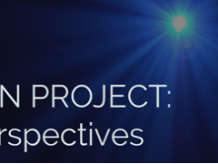 Text with a projector light shining in background